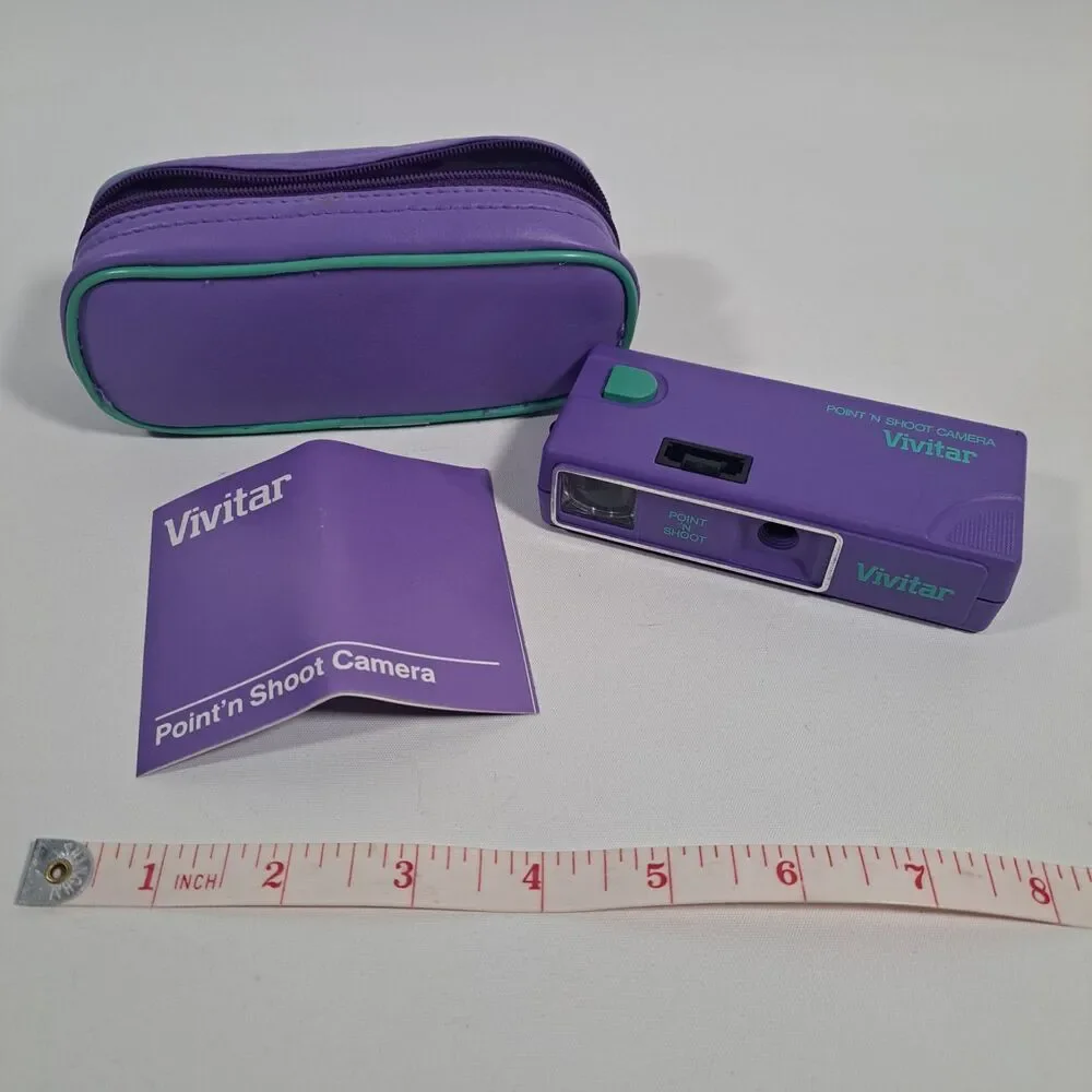 Vtg Avon Point 'N Shoot 110 Camera by Vivitar 1980s Purple Manual Case